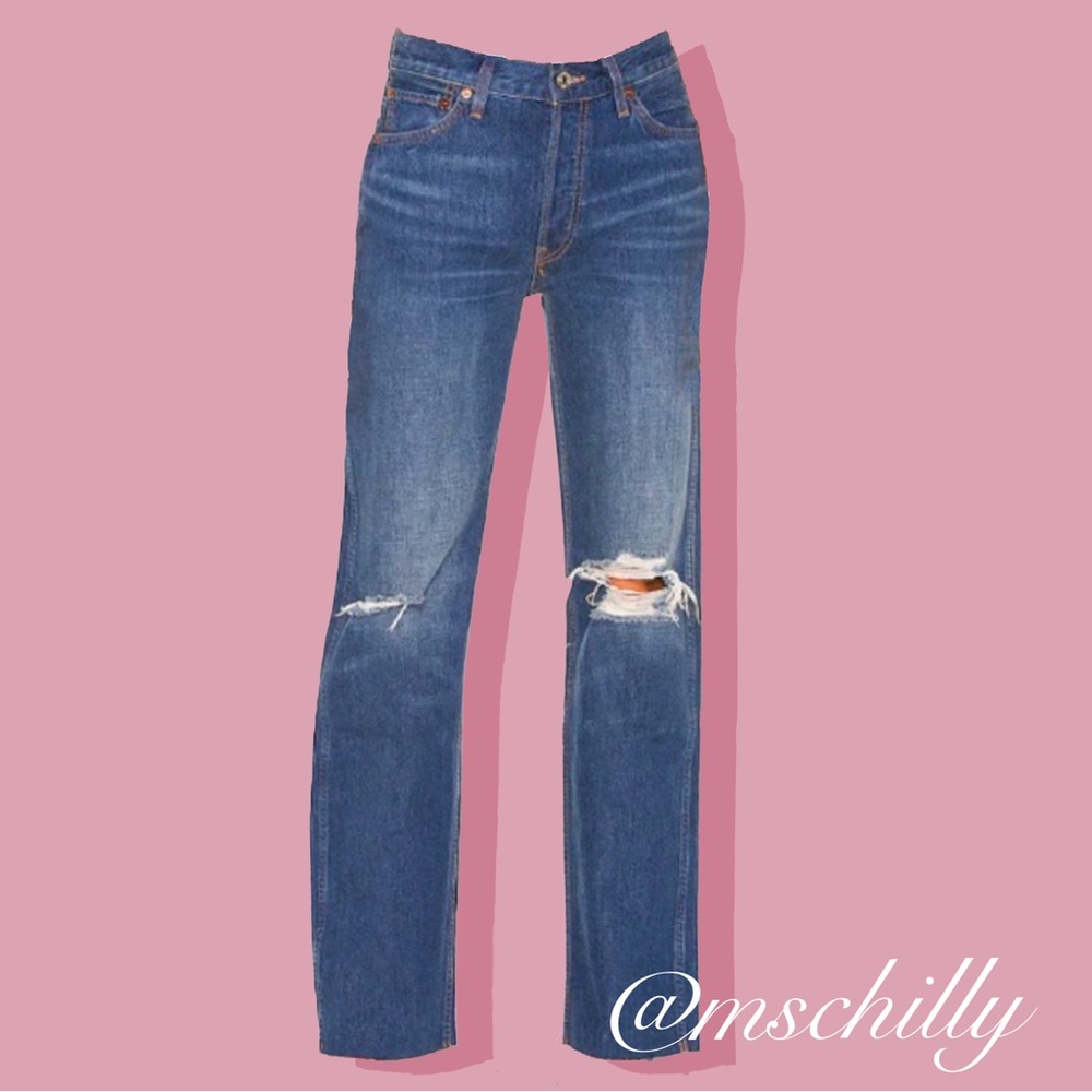Re/Done Redone 90s High Rise Loose Denim Jeans Destroyed Blue 26